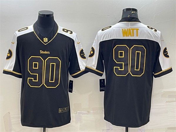 Men's Pittsburgh Steelers #90 T. J. Watt Black Gold Thanksgiving Vapor Untouchable Limited Stitched Jersey